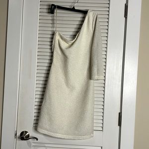 Cream and gold one shoulder mini dress